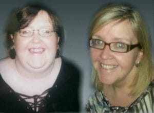 A woman with glasses and a woman with a smile.