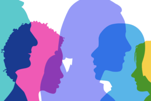 A group of people's heads.