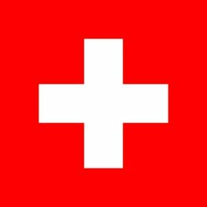 The swiss flag on a red background.