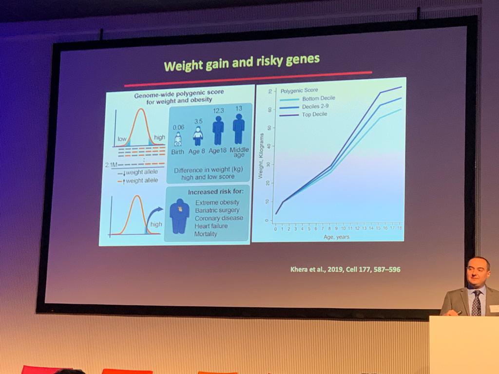A man standing at a podium in front of a screen showing graphs.
