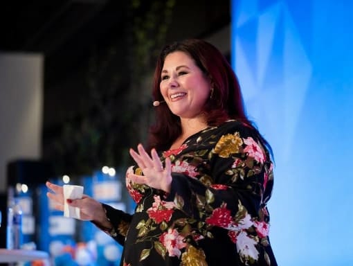 A woman with a microphone.