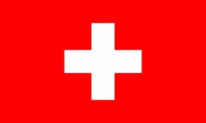 The swiss flag on a red background.