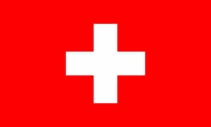 The swiss flag on a red background.