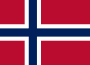 The image shows the flag of Norway, featuring a blue cross outlined in white on a red background.