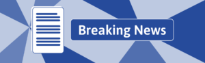 Graphic with a smartphone icon displaying text beside a "Breaking News" headline on a blue geometric background.