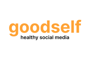The image shows the "goodself" logo with the tagline "healthy social media" on a light gray background.
